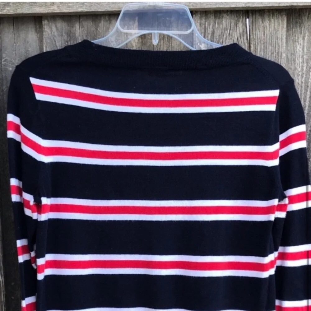 J. CREW Factory Navy Blue Red White Striped Cotton Sweater Size S